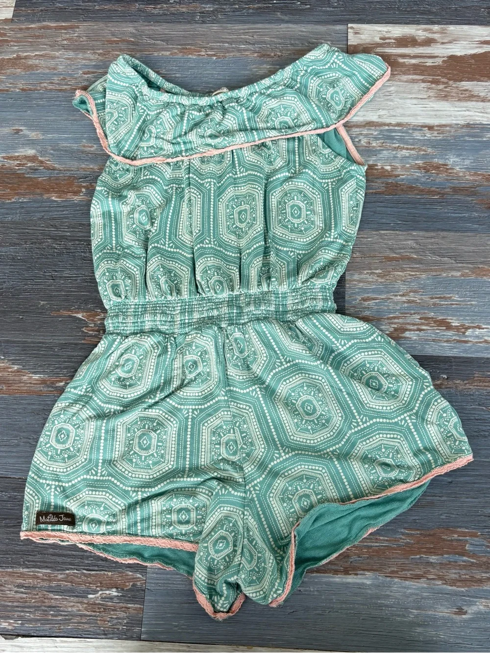 Matilda Jane Girls Mint Geometric Girls' Romper size 12